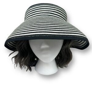 Sun N Sand Roll Up Visor Hat Black And White Woven Stripes‎ Packable Beach Wear